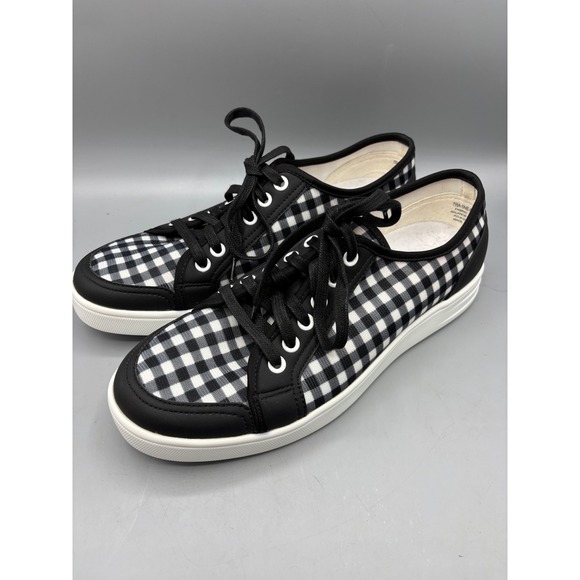 TRAQ Alegria Sneaq‎ Sneakers Womens 40 Black White Gingham Plaid Comfort Shoes - Picture 1 of 8